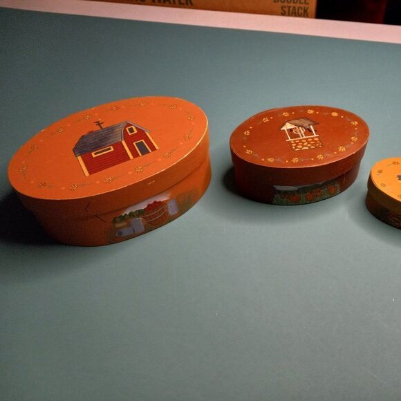 Russ Oval Trinket "Shaker" Wooden Nesting Boxes Folk Art Design (3) Cottagecore - Picture 8 of 11